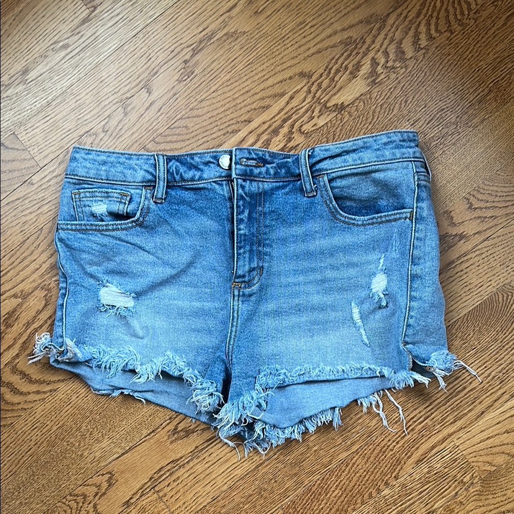 Cello Blue Distressed Jean Shorts with Raw Hem